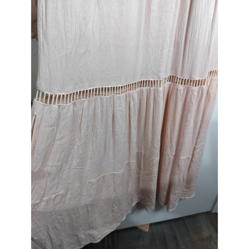 5579) Miss Me Blush Boho Floral Embroidery Side Slit Peasant Maxi Dress Small - Picture 10 of 11